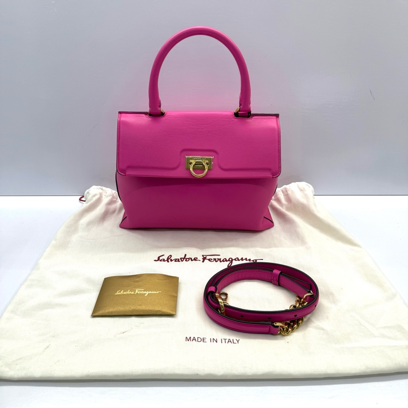 FERRAGAMO  粉色GANCINI手提斜背2WAY包-2