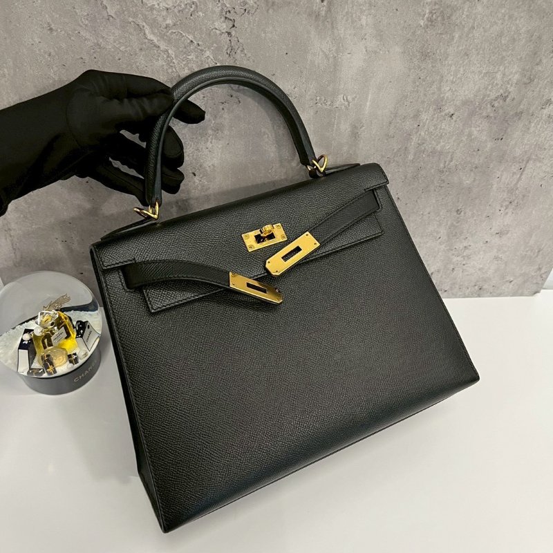 Hermes Kelly28 黑金 Epsom皮 99新-15