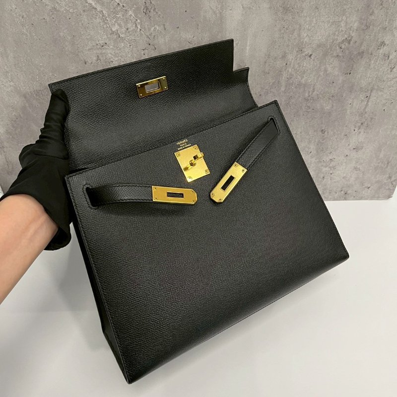 Hermes Kelly28 黑金 Epsom皮 99新-16