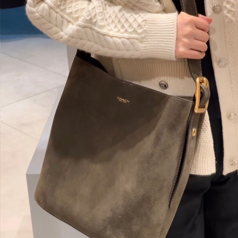 Coach Bleecker Large Leather Bucket Bag 麂皮綠大款水桶包