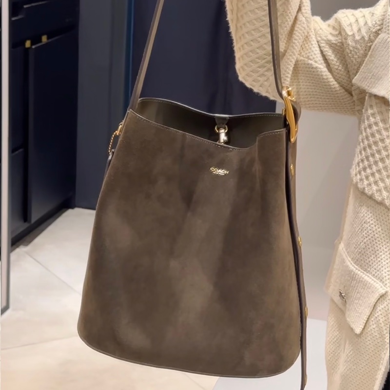 Coach Bleecker Large Leather Bucket Bag 麂皮綠大款水桶包-3