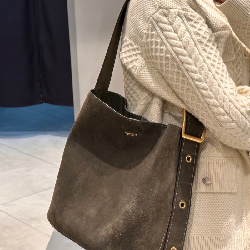 Coach Bleecker Large Leather Bucket Bag 麂皮綠大款水桶包-4