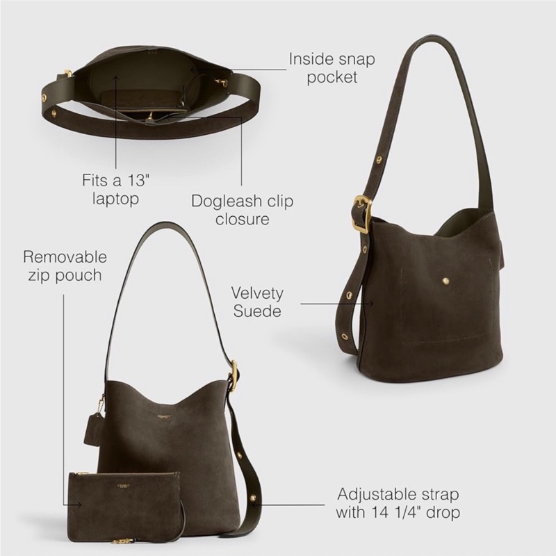 Coach Bleecker Large Leather Bucket Bag 麂皮綠大款水桶包-6