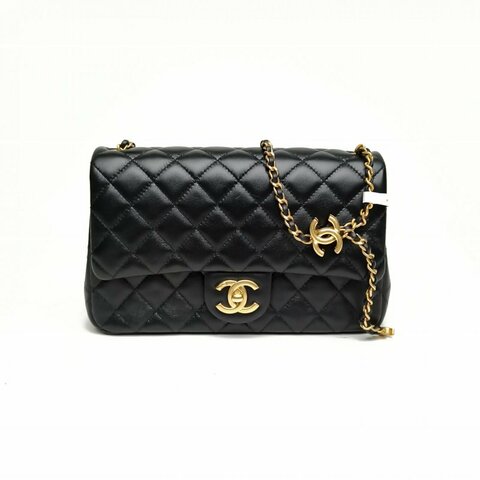 CHANEL 25Bflapbag小號黑色羊皮晶片金扣雙C調節肩帶肩背包