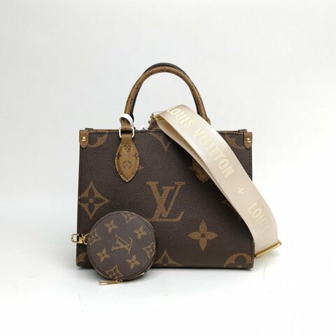 LOUIS VUITTON Onthego小號二合一寬肩帶老花PVC金扣晶片肩背包