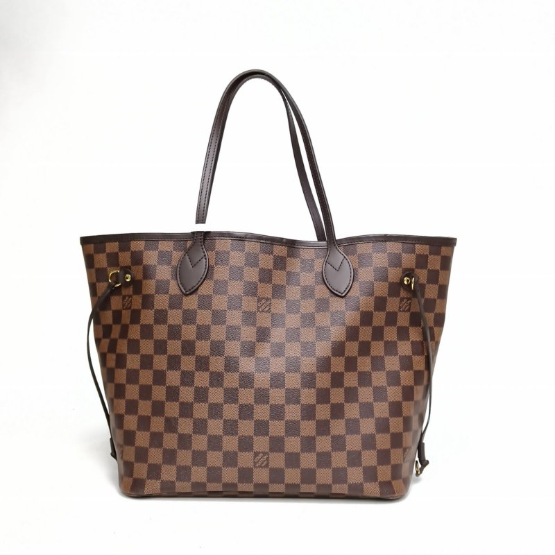 LOUIS VUITTON Neverfull中號31棕色棋盤格PVC金扣晶片肩背包-2
