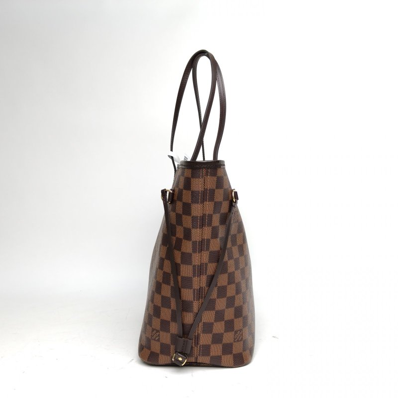 LOUIS VUITTON Neverfull中號31棕色棋盤格PVC金扣晶片肩背包-3