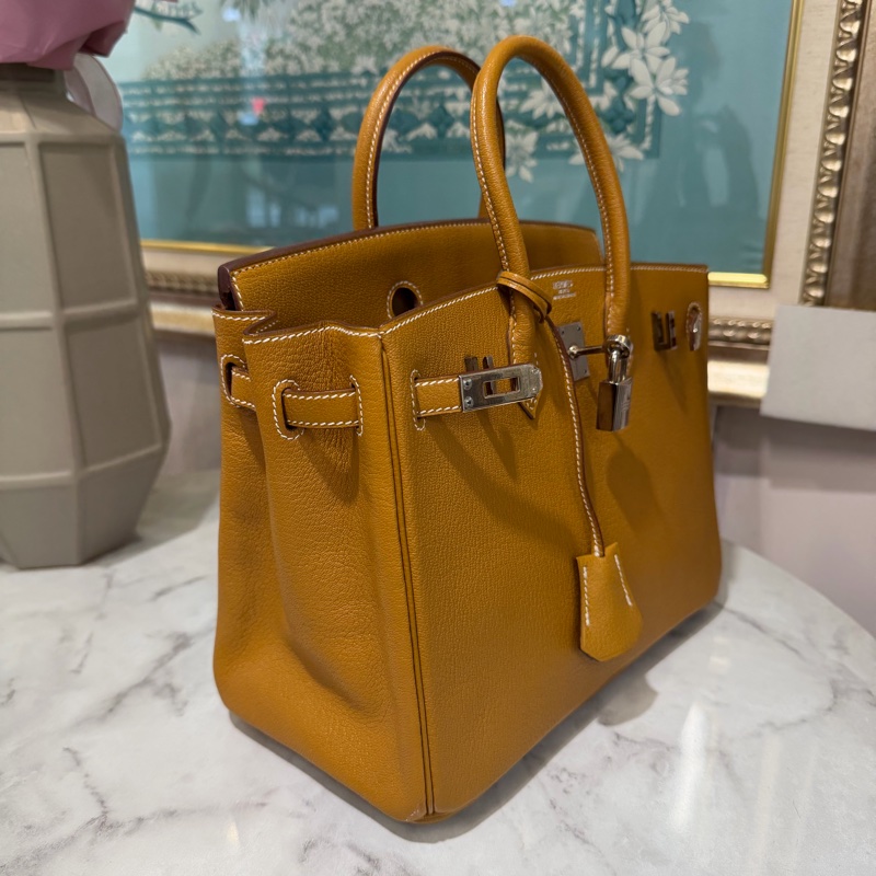 Hermes 黃褐色山羊皮Birkin25銀釦手提柏金包-2