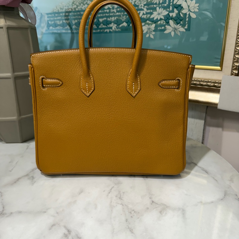 Hermes 黃褐色山羊皮Birkin25銀釦手提柏金包-3