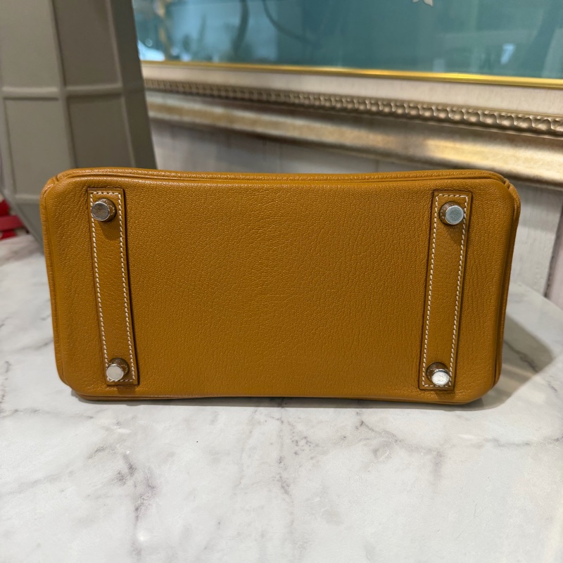 Hermes 黃褐色山羊皮Birkin25銀釦手提柏金包-4