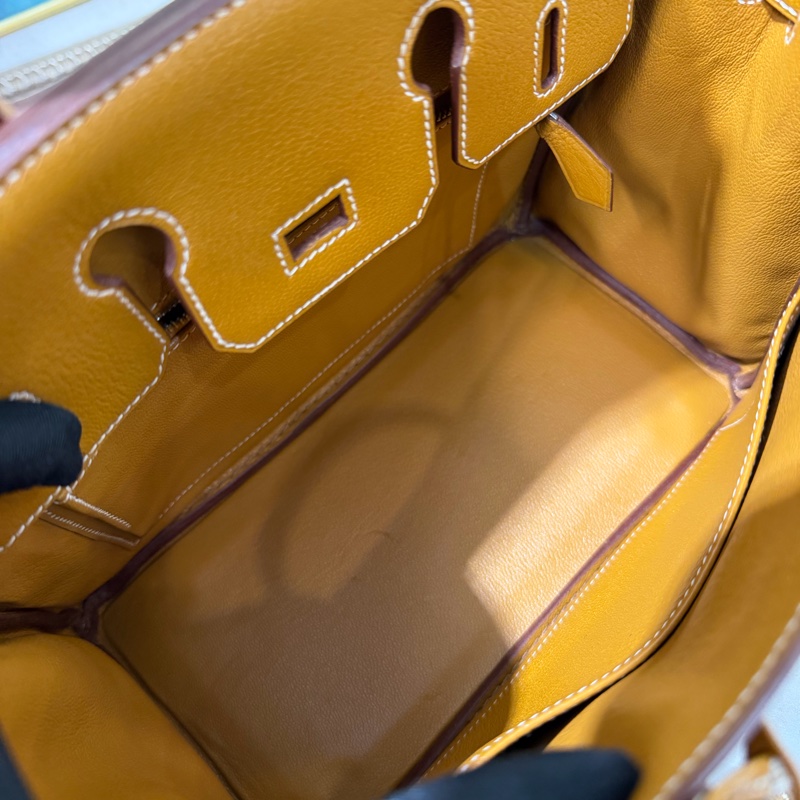 Hermes 黃褐色山羊皮Birkin25銀釦手提柏金包-8