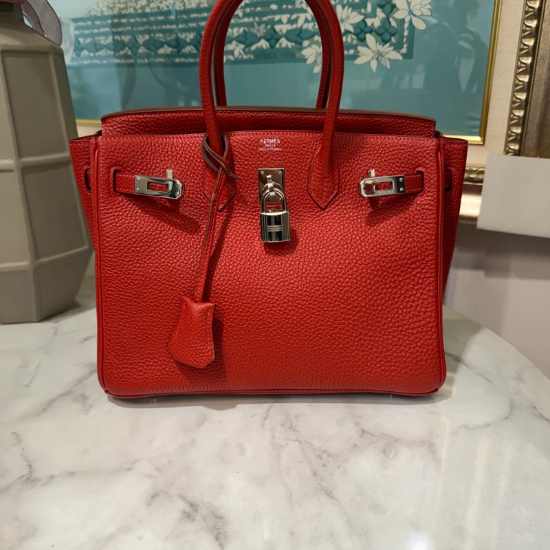 Hermes 玫紅色T/C皮Birkin25銀釦手提柏金包-0