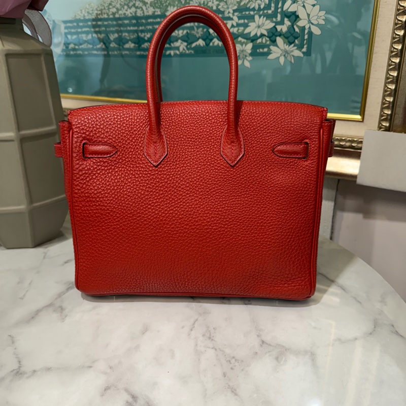 Hermes 玫紅色T/C皮Birkin25銀釦手提柏金包-1