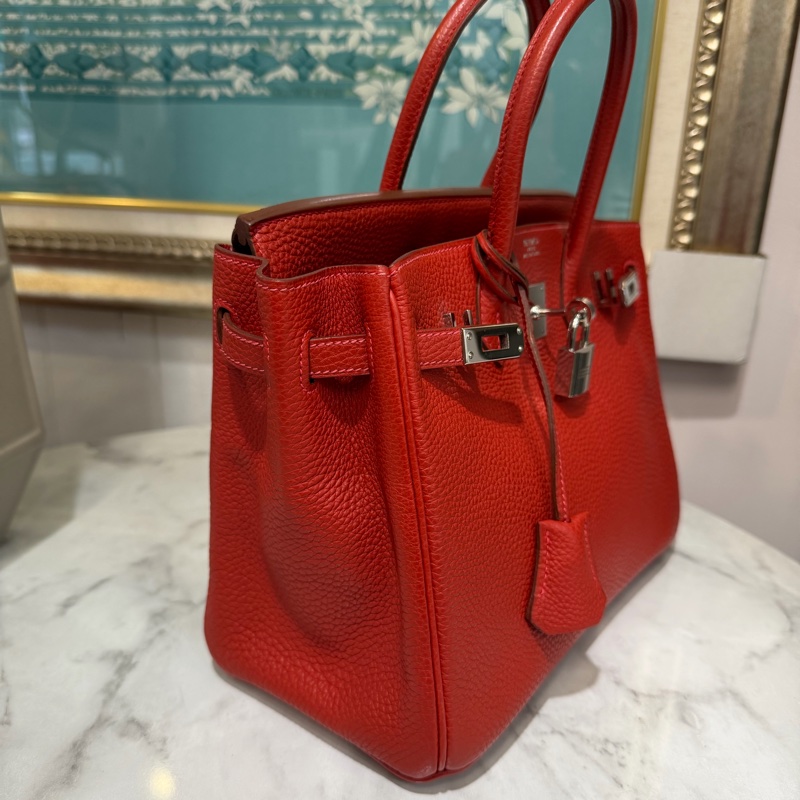 Hermes 玫紅色T/C皮Birkin25銀釦手提柏金包-2