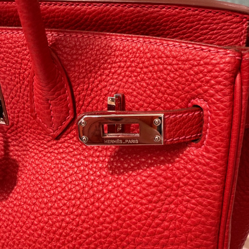 Hermes 玫紅色T/C皮Birkin25銀釦手提柏金包-6