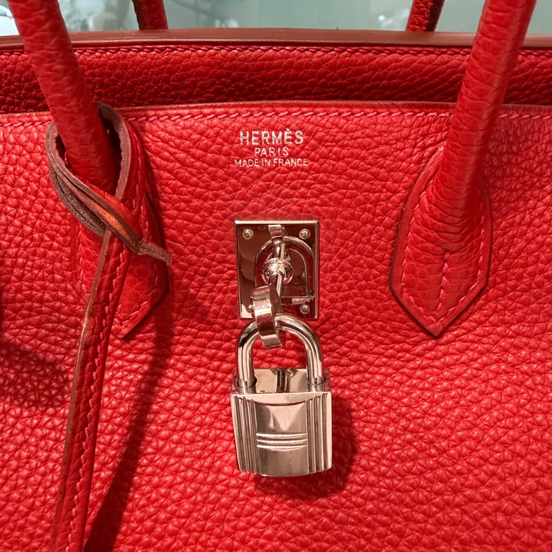 Hermes 玫紅色T/C皮Birkin25銀釦手提柏金包-7