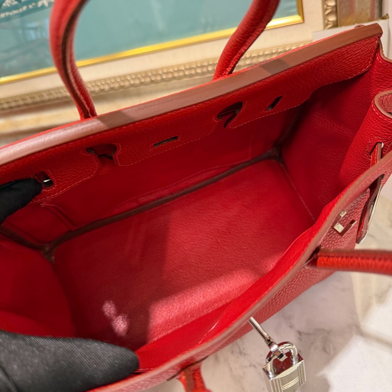 Hermes 玫紅色T/C皮Birkin25銀釦手提柏金包-8