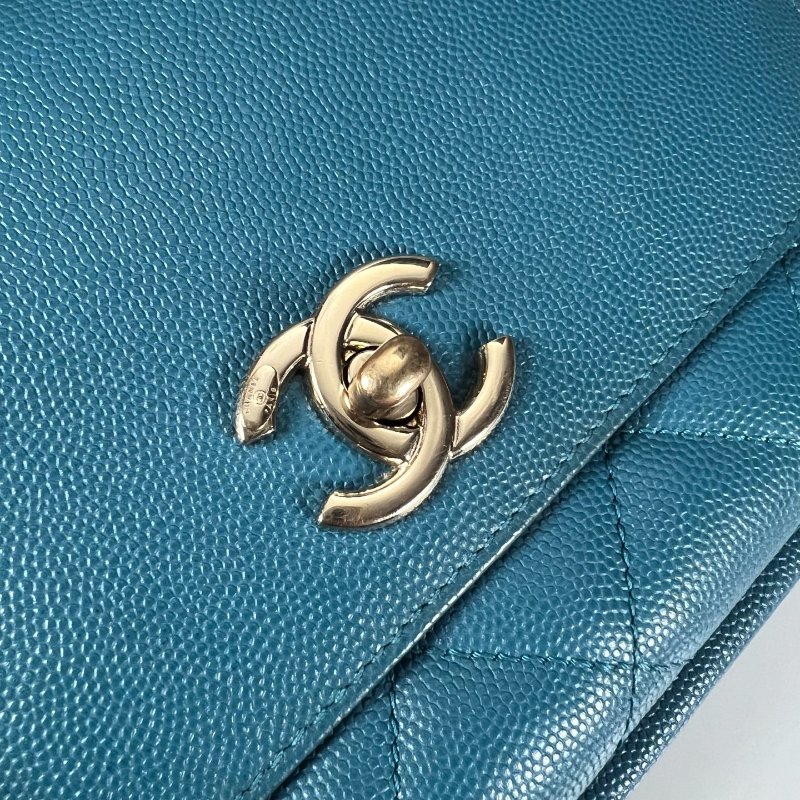 CHANEL 郵差金扣側肩包 荔枝藍 保卡款24開-8