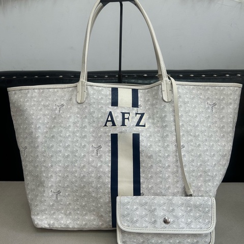 GOYARD/戈雅 Anjou白色Y字老花塗層帆布 子母包托特包購物袋 個性時尚 尺寸39*18*32cm