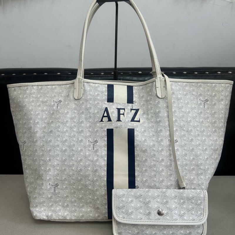 GOYARD/戈雅 Anjou白色Y字老花塗層帆布 子母包托特包購物袋 個性時尚 尺寸39*18*32cm-0