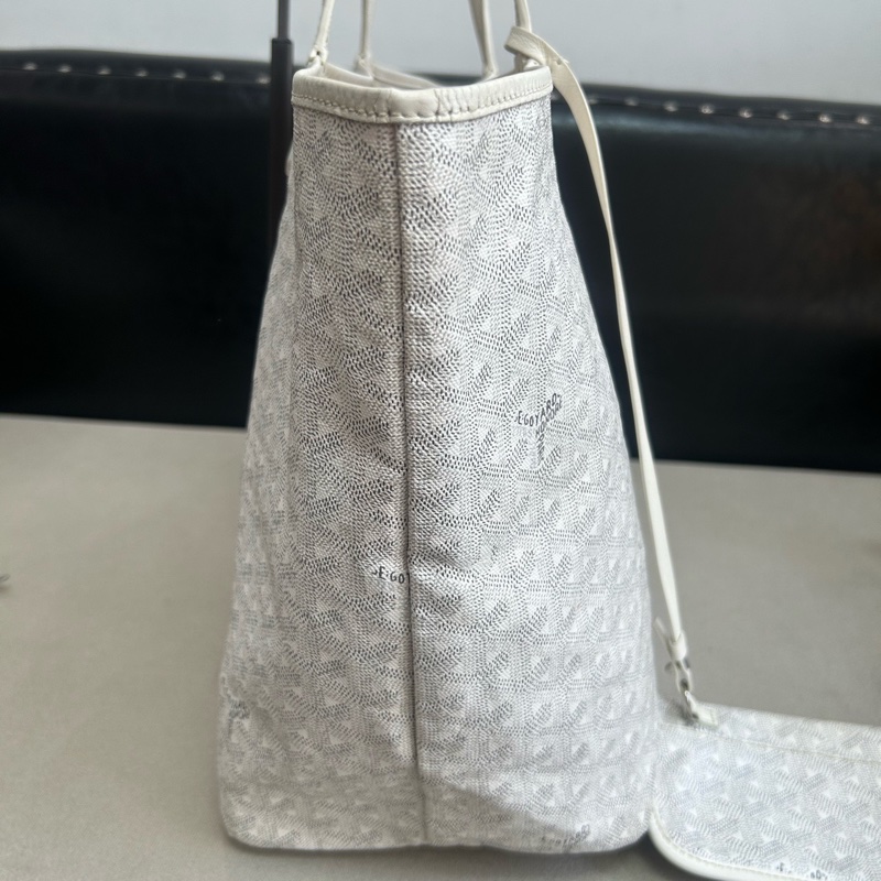 GOYARD/戈雅 Anjou白色Y字老花塗層帆布 子母包托特包購物袋 個性時尚 尺寸39*18*32cm-3