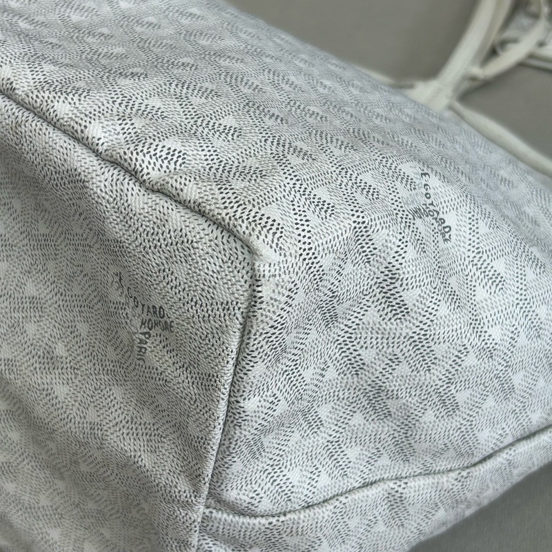 GOYARD/戈雅 Anjou白色Y字老花塗層帆布 子母包托特包購物袋 個性時尚 尺寸39*18*32cm-6