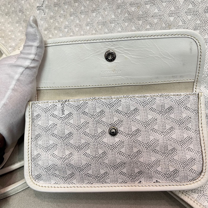GOYARD/戈雅 Anjou白色Y字老花塗層帆布 子母包托特包購物袋 個性時尚 尺寸39*18*32cm-9