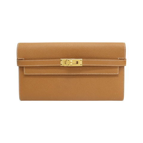 金棕色 Epsom牛皮 Kelly Long Wallet 兩折長夾 A刻 金扣【HERMES 愛馬仕】