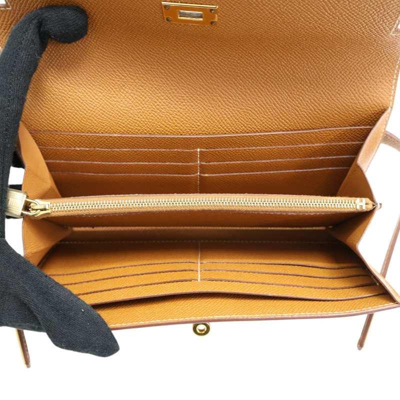 金棕色 Epsom牛皮 Kelly Long Wallet 兩折長夾 A刻 金扣【HERMES 愛馬仕】-2