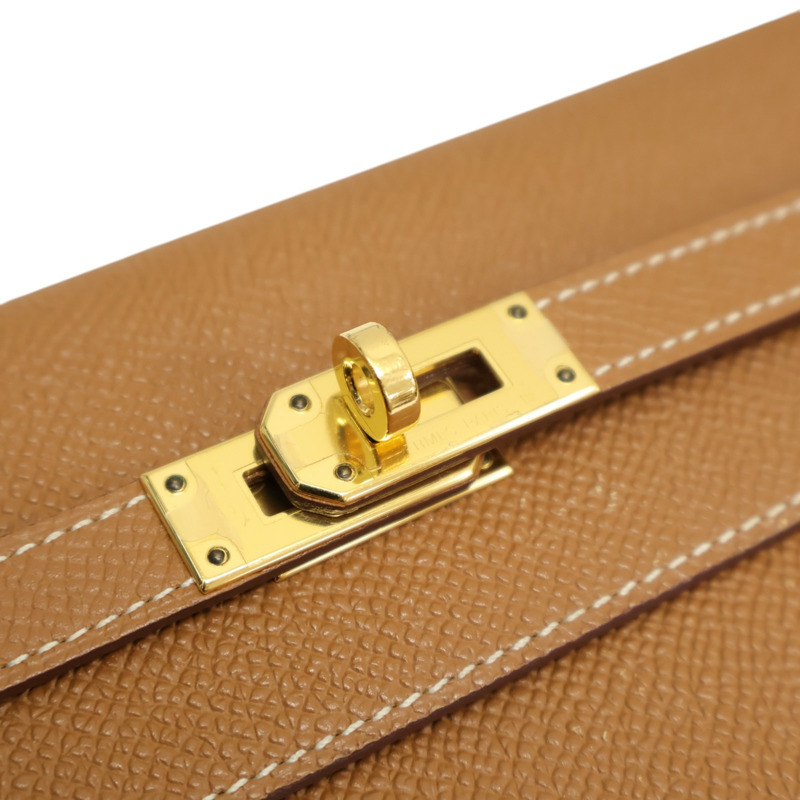 金棕色 Epsom牛皮 Kelly Long Wallet 兩折長夾 A刻 金扣【HERMES 愛馬仕】-8