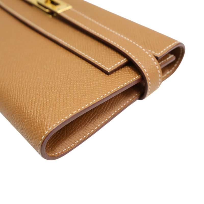 金棕色 Epsom牛皮 Kelly Long Wallet 兩折長夾 A刻 金扣【HERMES 愛馬仕】-10