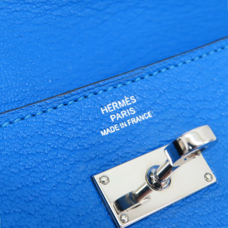 藍色 Chevre山羊皮 Kely wallet 兩折長夾 銀扣 A刻 【HERMES 愛馬仕】-6