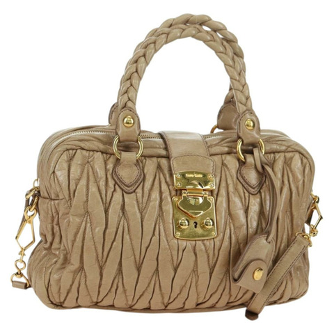 Miu Miu Matelasse 手提包 皮革 2way 米色 金 正品 177667V
