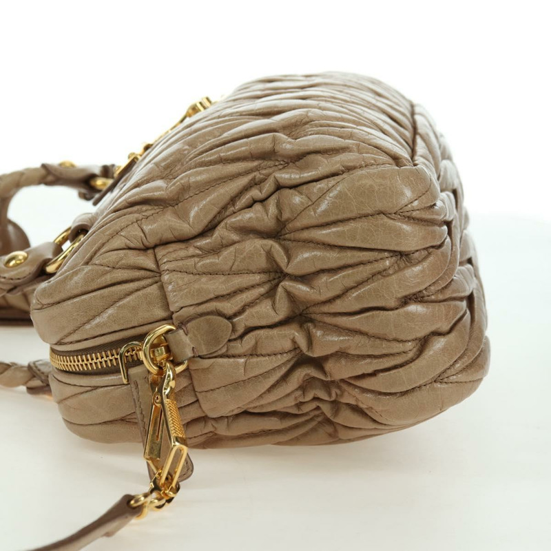 【日本直送】Miu Miu Matelasse 手提包 皮革 2way 米色 金 正品 177667V-2