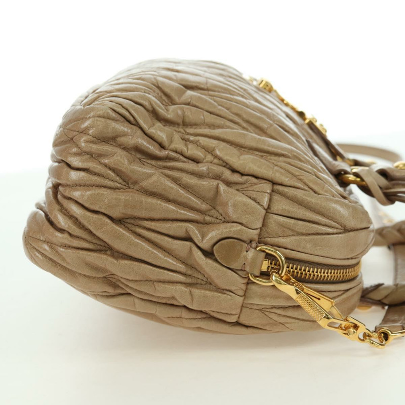 【日本直送】Miu Miu Matelasse 手提包 皮革 2way 米色 金 正品 177667V-3