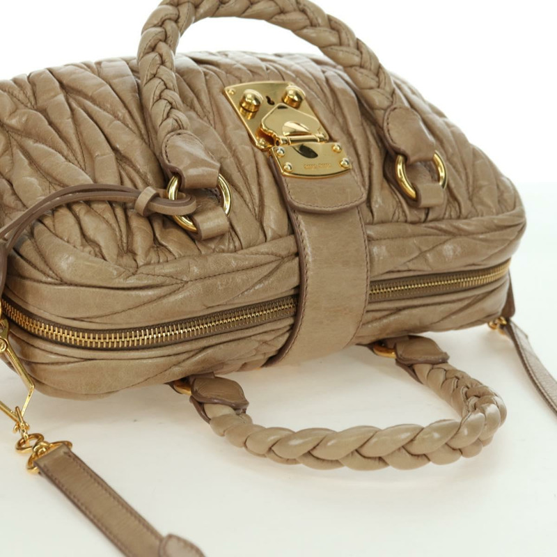 【日本直送】Miu Miu Matelasse 手提包 皮革 2way 米色 金 正品 177667V-5