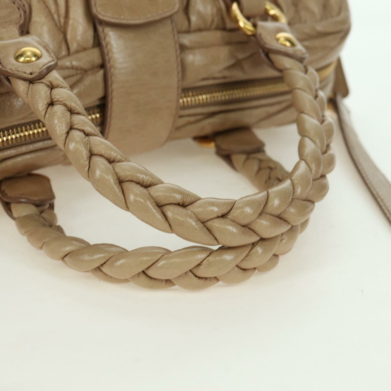 【日本直送】Miu Miu Matelasse 手提包 皮革 2way 米色 金 正品 177667V-6