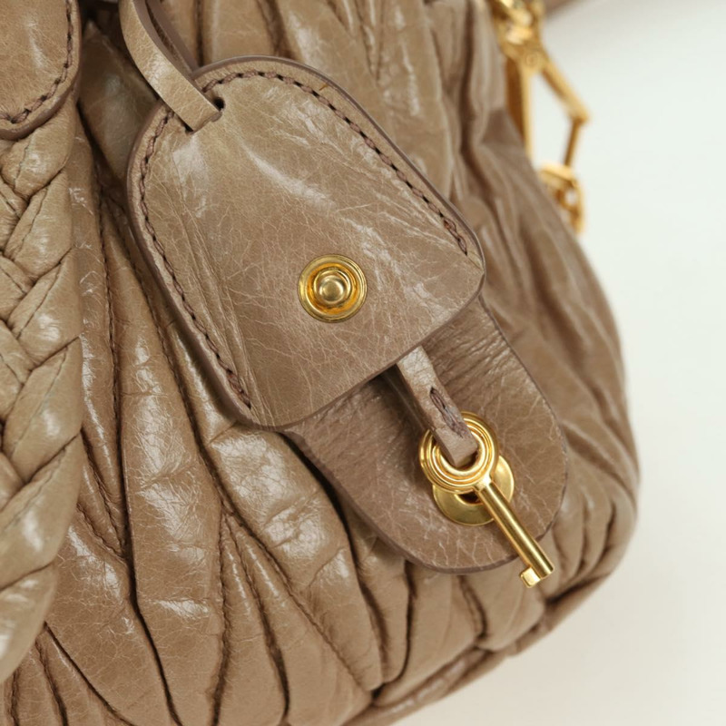 【日本直送】Miu Miu Matelasse 手提包 皮革 2way 米色 金 正品 177667V-8