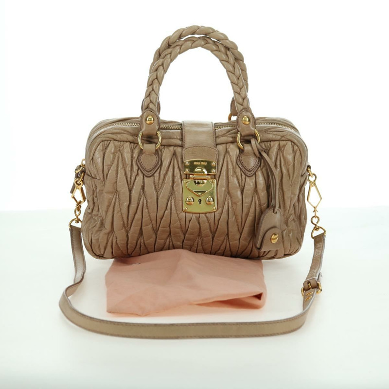 【日本直送】Miu Miu Matelasse 手提包 皮革 2way 米色 金 正品 177667V-11