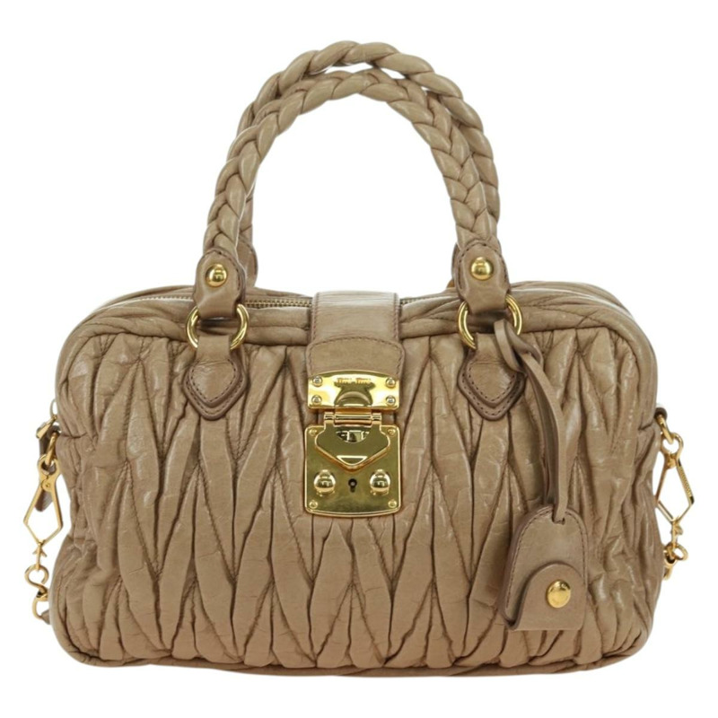 【日本直送】Miu Miu Matelasse 手提包 皮革 2way 米色 金 正品 177667V-12