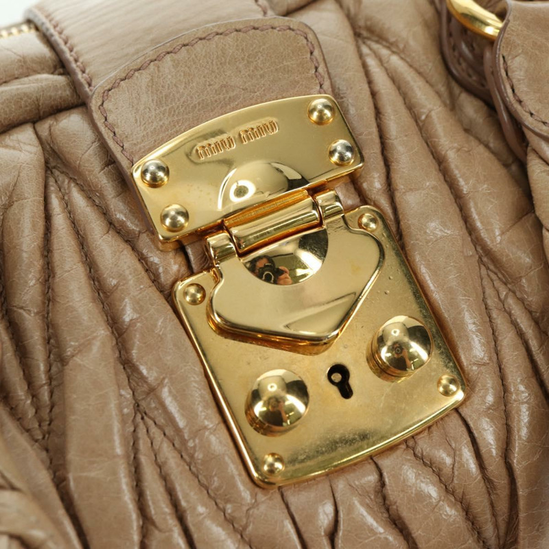 【日本直送】Miu Miu Matelasse 手提包 皮革 2way 米色 金 正品 177667V-21
