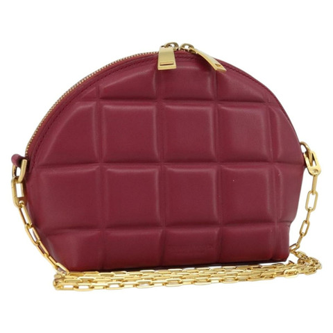 BOTTEGA VENETA 半月形鏈條包，皮革材質，波爾多紅金色，正品，貨號 177240A