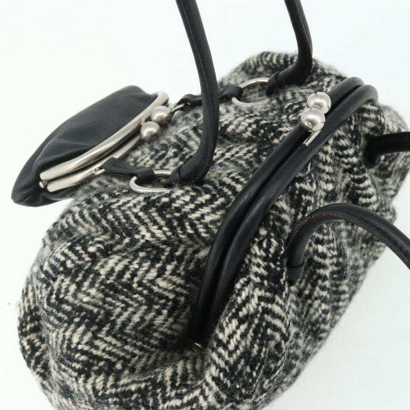 【日本直送】Miu Miu 黑色銀色斜紋軟呢單肩包 正品 179013A-5