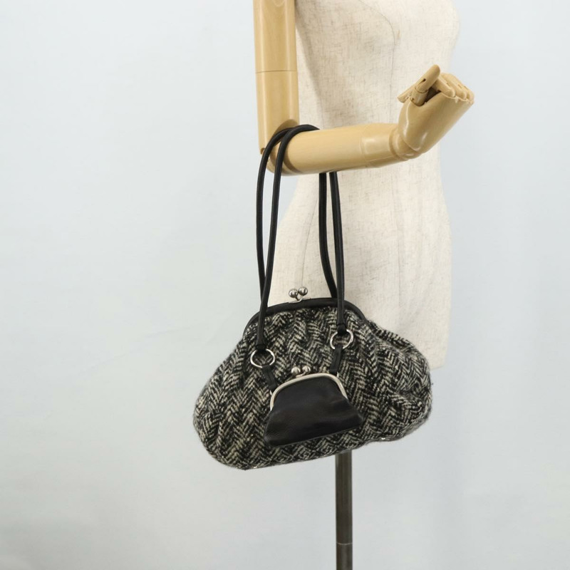 【日本直送】Miu Miu 黑色銀色斜紋軟呢單肩包 正品 179013A-21