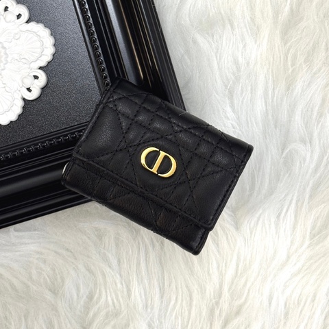 全新品 DIOR  黑CARO三折小短夾