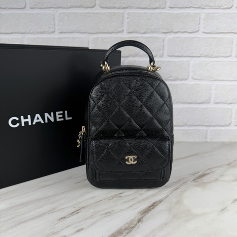 香奈兒Chanel Mini Backpack 黑色荔枝牛皮金釦 雙肩包 小書包 斜揹包