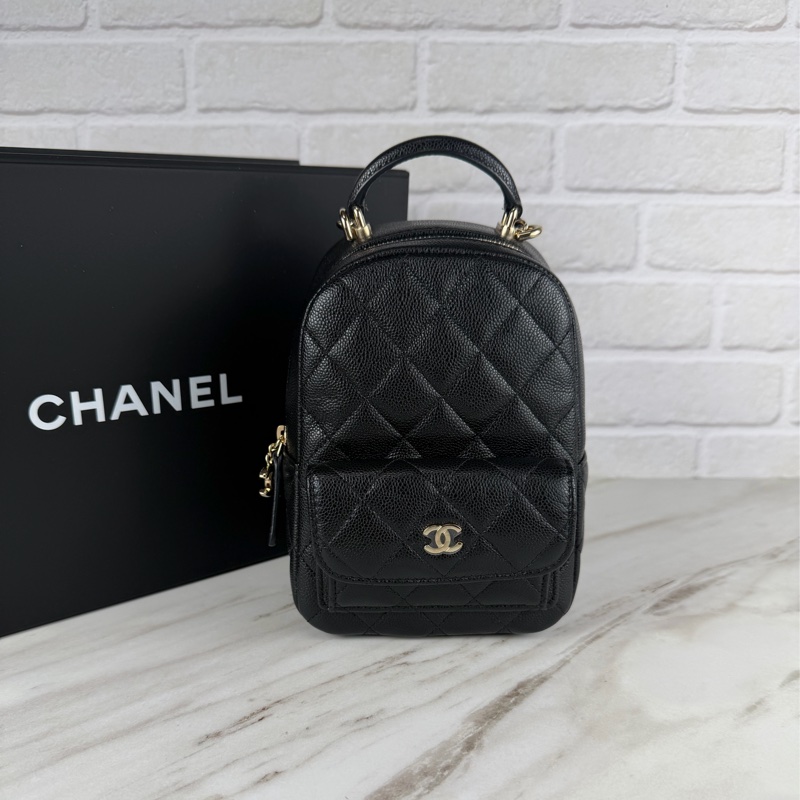 香奈兒Chanel Mini Backpack 黑色荔枝牛皮金釦 雙肩包 小書包 斜揹包-0