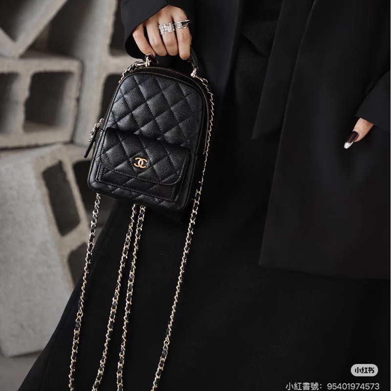 香奈兒Chanel Mini Backpack 黑色荔枝牛皮金釦 雙肩包 小書包 斜揹包-4