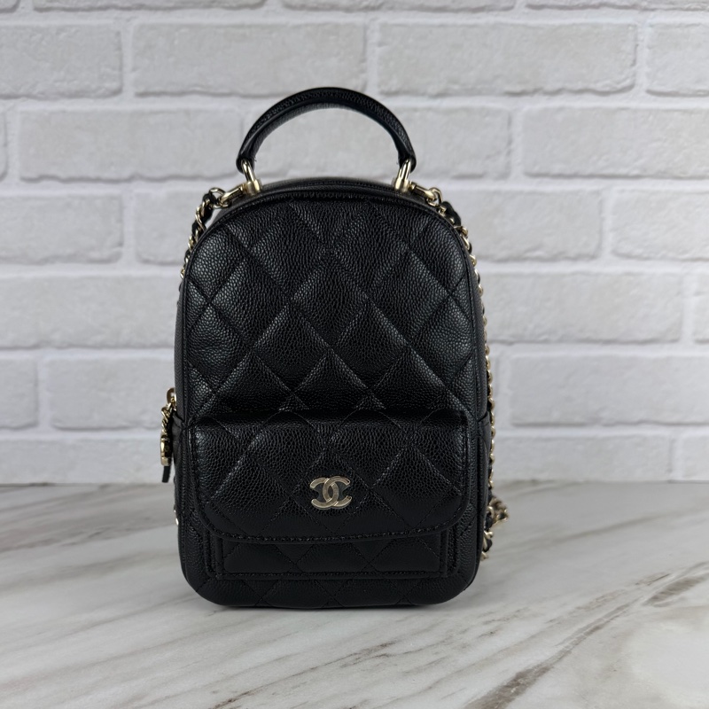 香奈兒Chanel Mini Backpack 黑色荔枝牛皮金釦 雙肩包 小書包 斜揹包-5