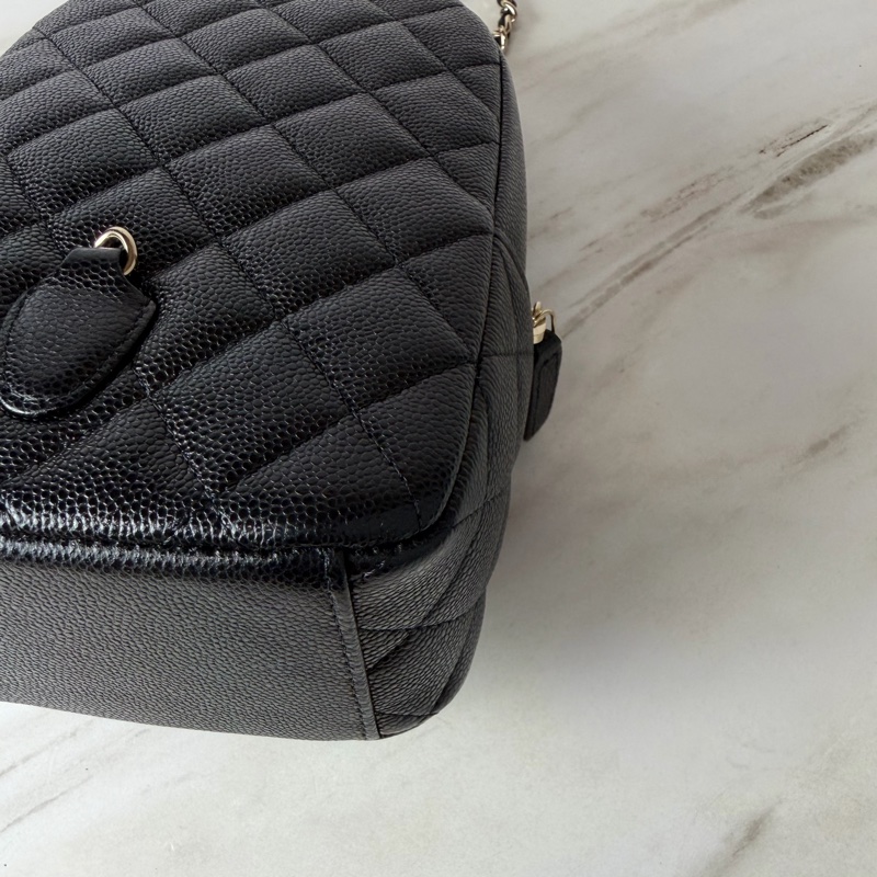 香奈兒Chanel Mini Backpack 黑色荔枝牛皮金釦 雙肩包 小書包 斜揹包-9